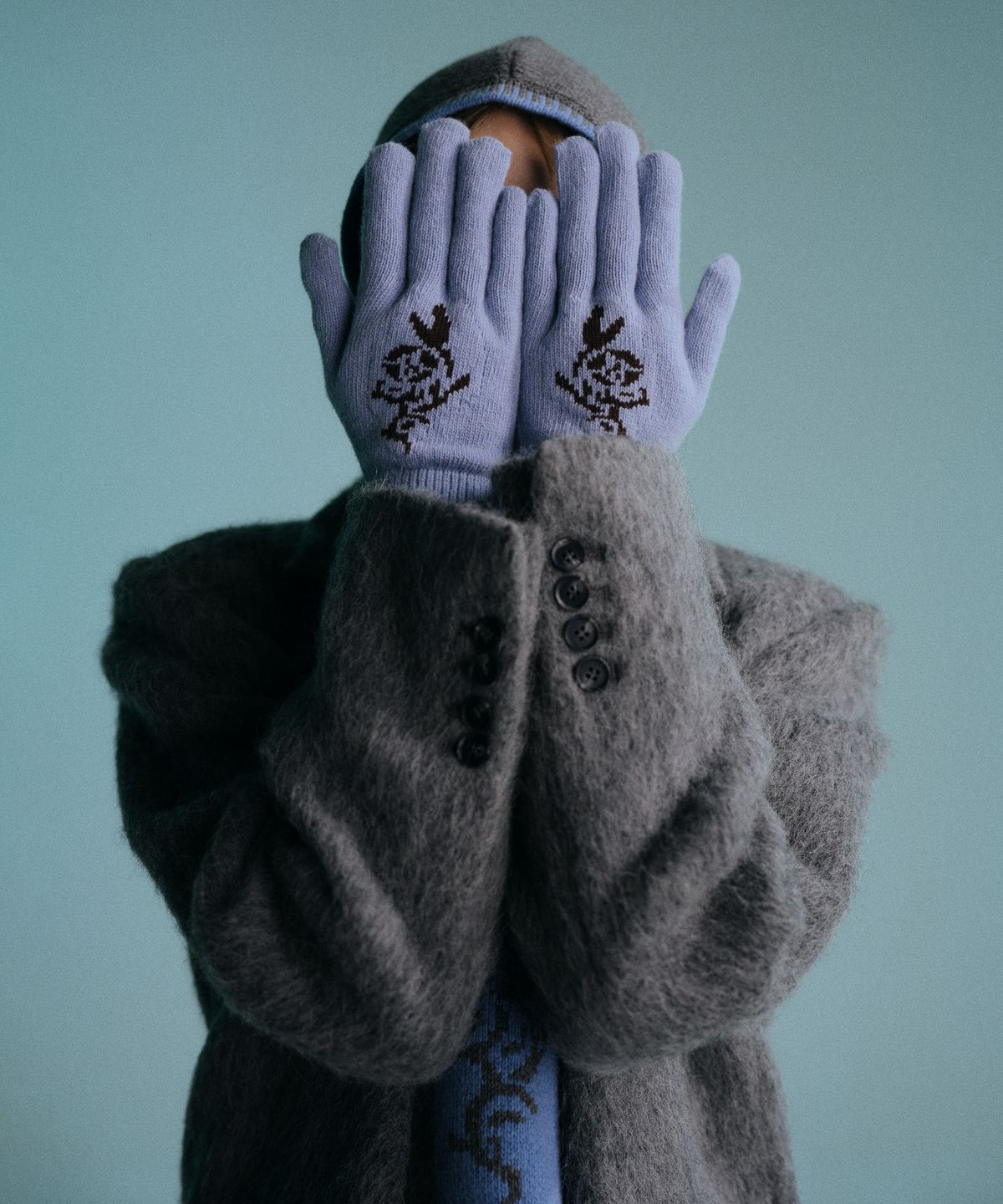 엔오르(EN OR) FLOWER JACQUARD GLOVES - LIGHT BLUE