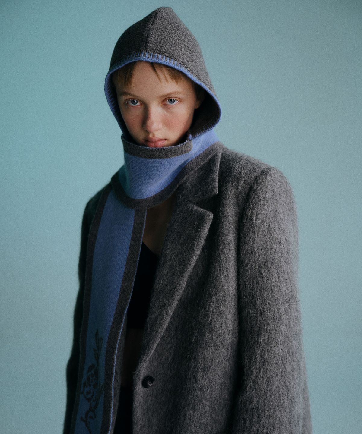 엔오르(EN OR) JACQUARD HOODED MUFFLER - GREY