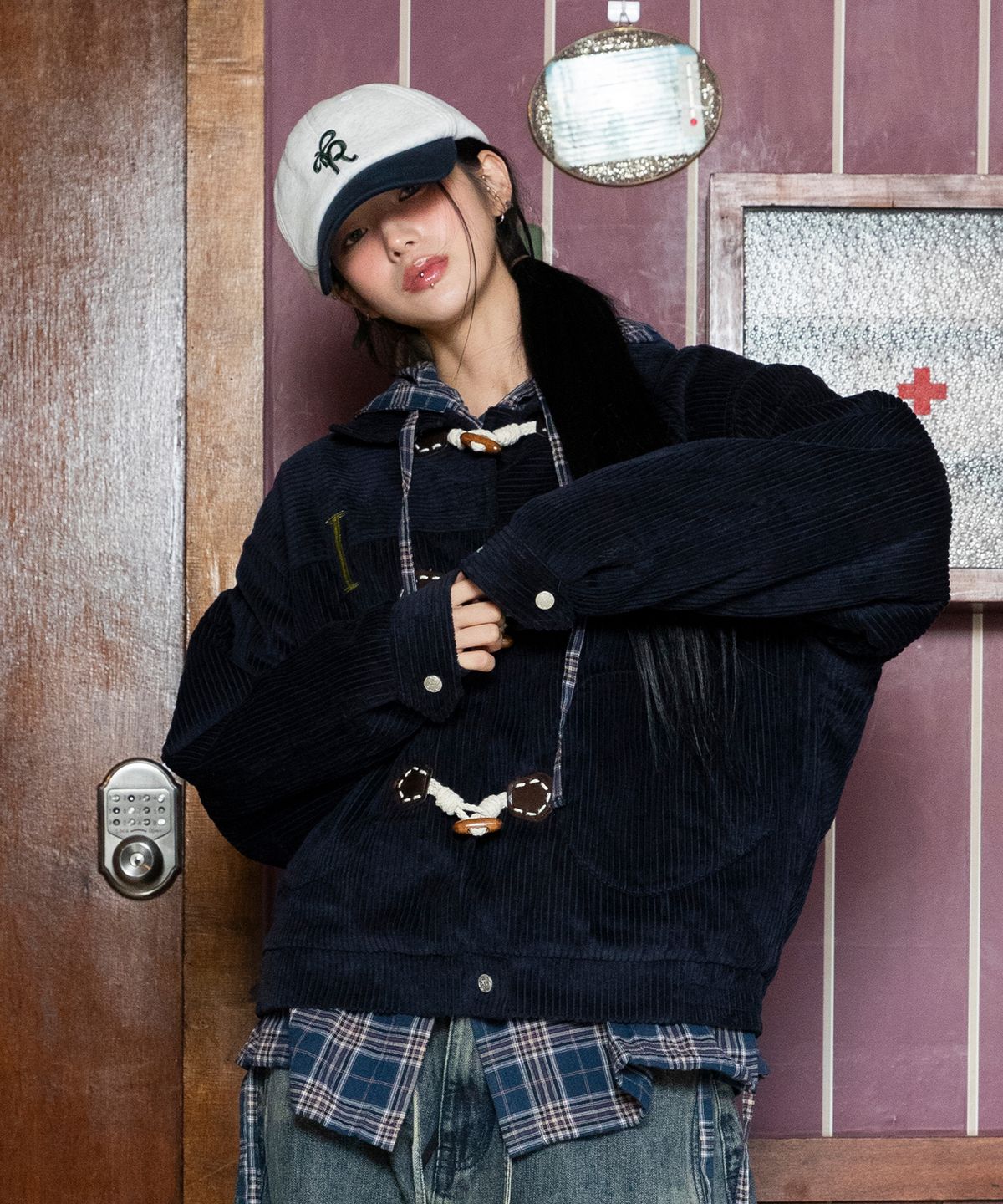 루나키후(RuNaKi'Hu') WXJ024 포카포카 코듀로이 뽀글이 자켓 (NAVY)