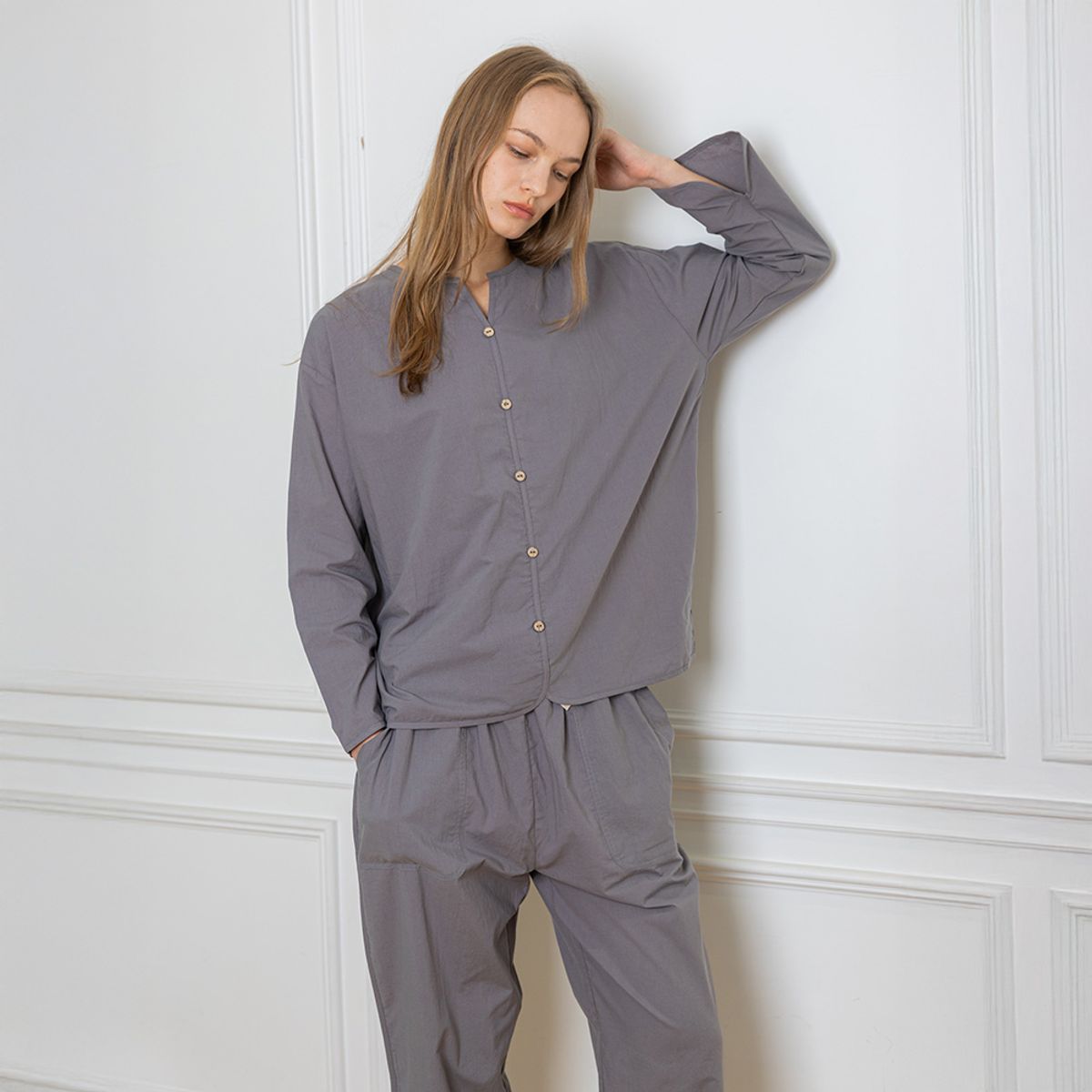 멜라니조이(MELANIE JOY) MJ_Crew neck casual two piece pajamas_GRAY