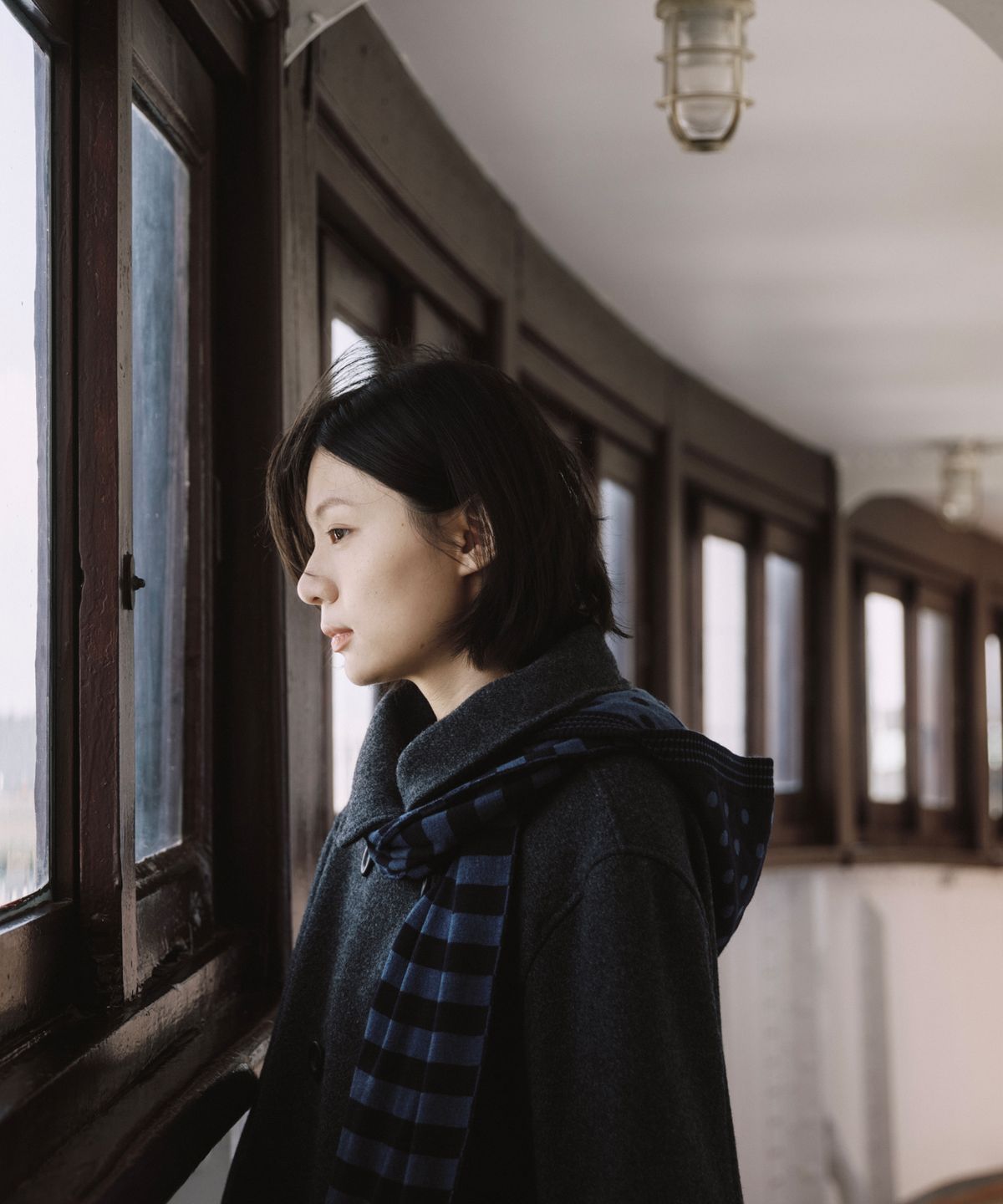 오헤시오(OHESHIO) DOT HOODED MUFFLER, NAVY
