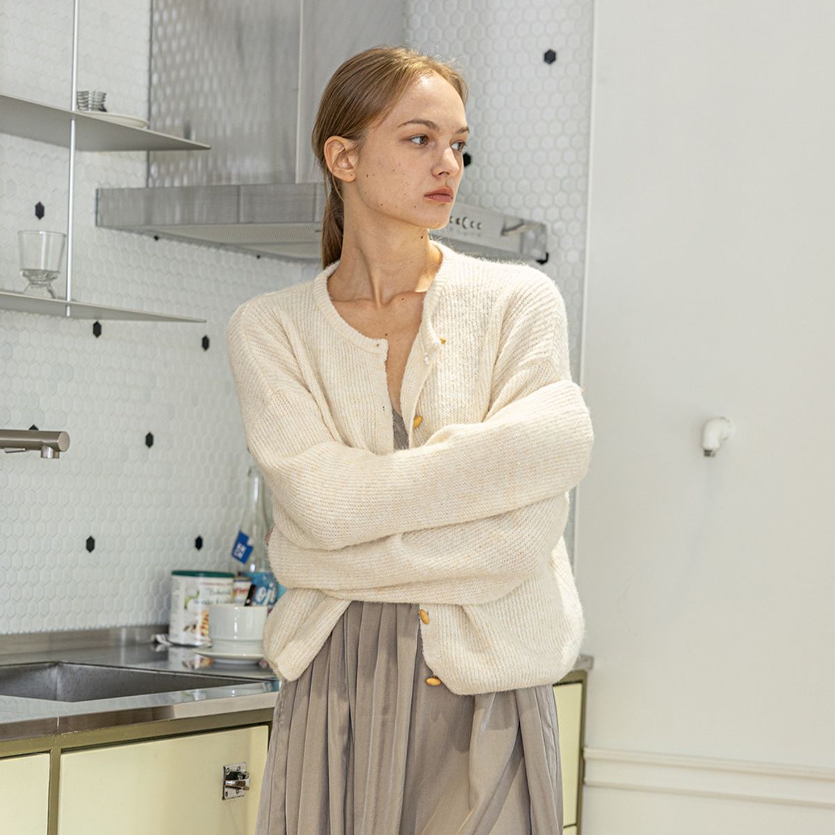 멜라니조이(MELANIE JOY) MJ_Home knitted cardigan_IVORY