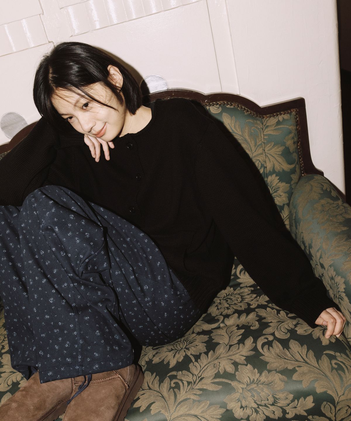 오헤시오(OHESHIO) WIDE BANDING PANTS, FLORAL NAVY