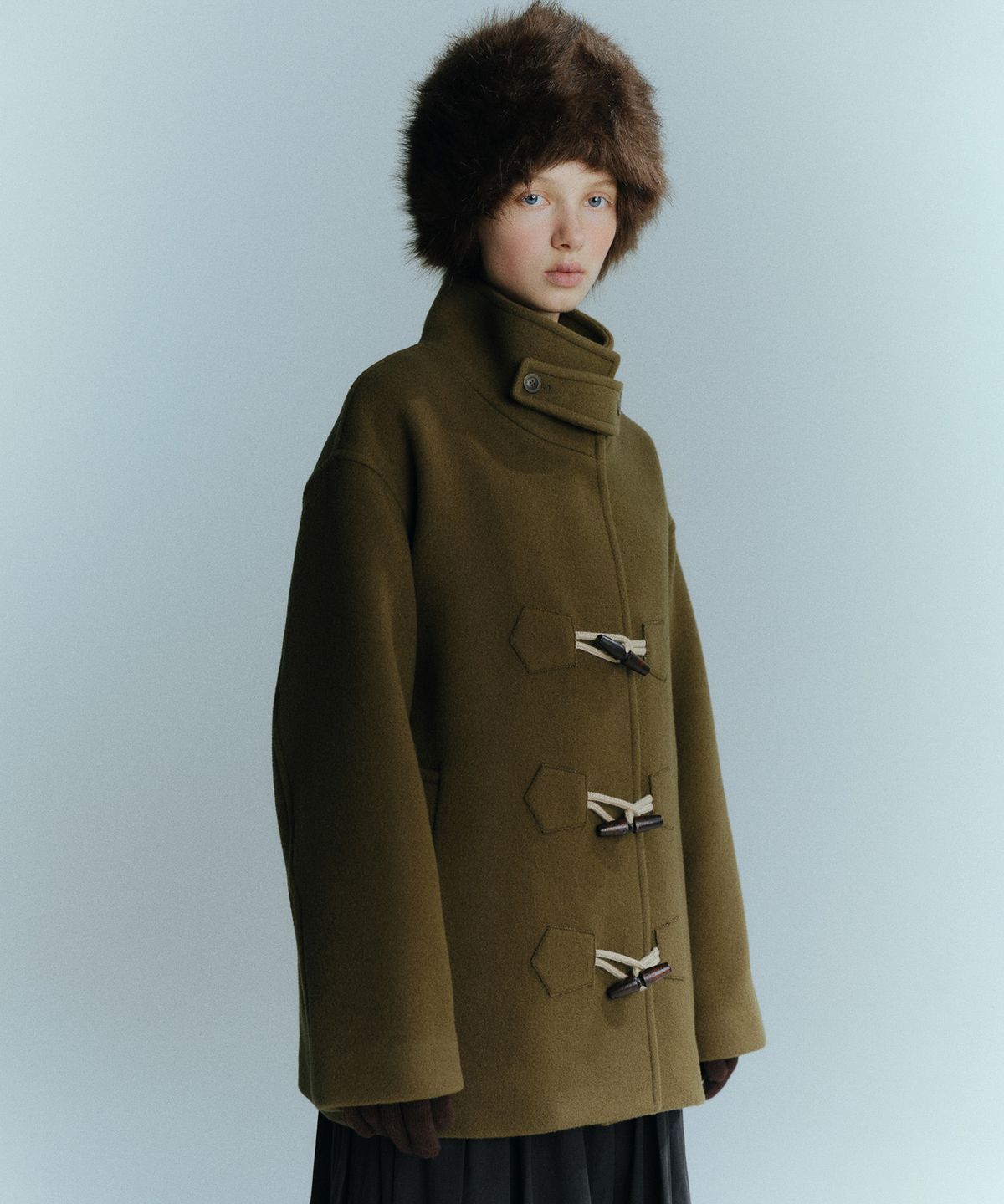엔오르(EN OR) HIGH NECK WOOL DUFFLE COAT - BROWN