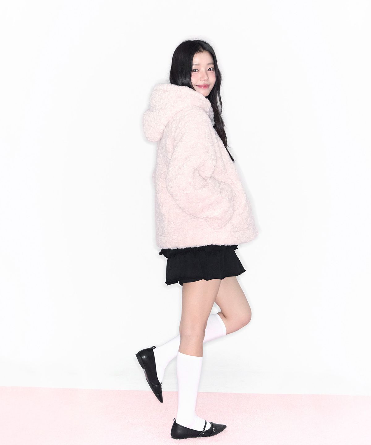 알키알카(ALKI ALKA) Fur Hoodie Jacket (Light Pink)