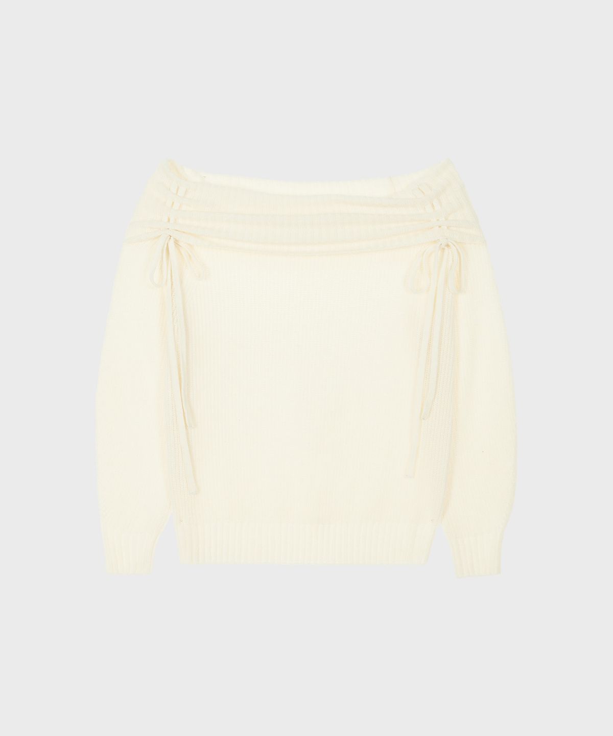 알키알카(ALKI ALKA) Shirring Off-shoulder Knit (Ivory)