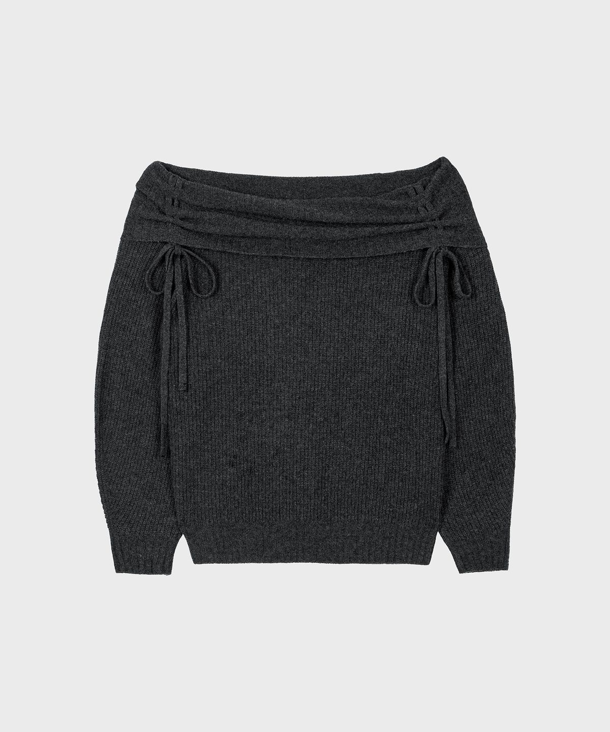 알키알카(ALKI ALKA) Shirring Off-shoulder Knit (Charcoal)