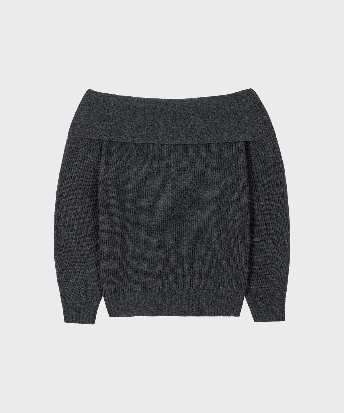 알키알카(ALKI ALKA) Shirring Off-shoulder Knit (Charcoal)