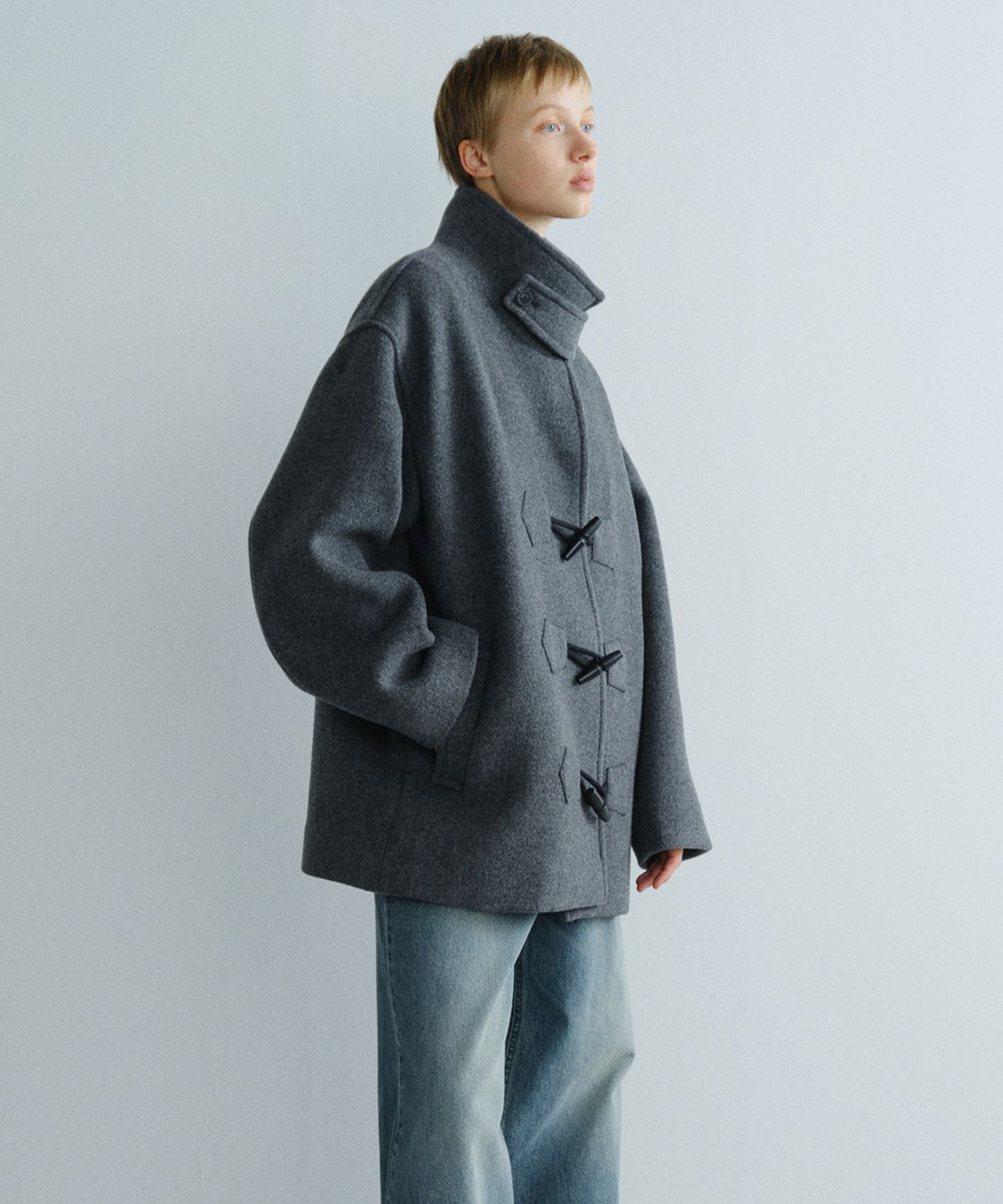 엔오르(EN OR) HIGH NECK WOOL DUFFLE COAT - DARK GREY