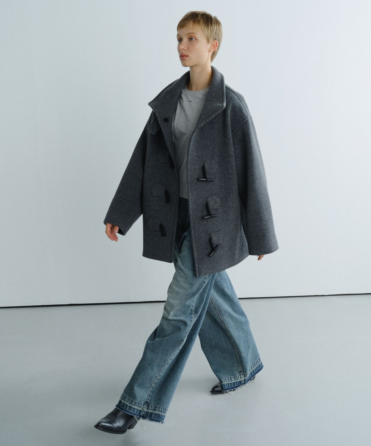 엔오르(EN OR) HIGH NECK WOOL DUFFLE COAT - DARK GREY