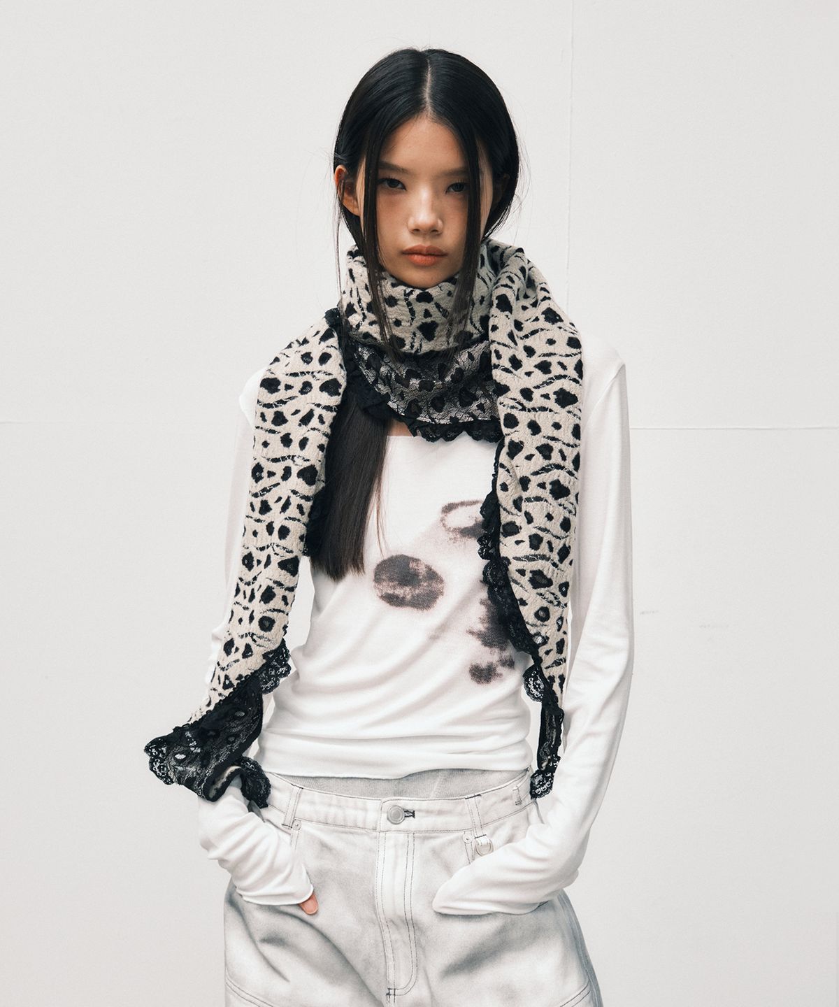 스퀘어라인(SQUARELINE) Lace Fleece Shawl Muffler_ Leopard