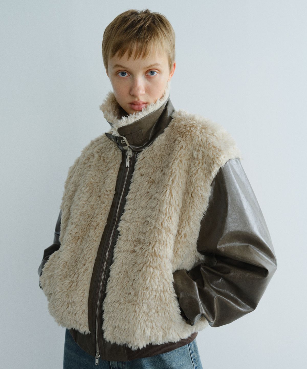 엔오르 스튜디오(ENOR STUDIO) DUO FUR BOMBER - BEIGE