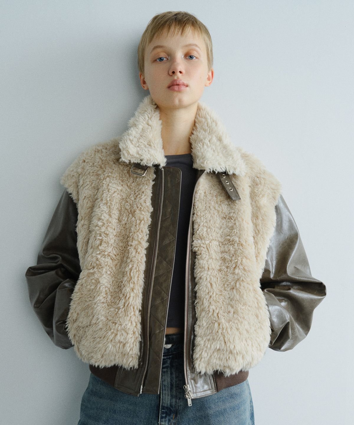 엔오르 스튜디오(ENOR STUDIO) DUO FUR BOMBER - BEIGE