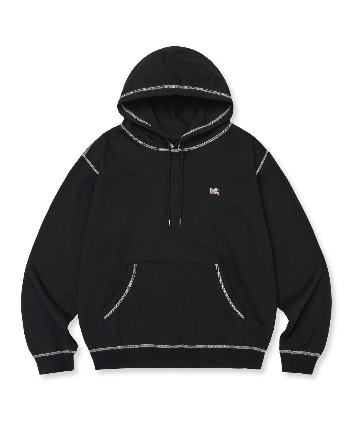 브라운브레스(BROWNBREATH) TAG APPLIQUE HOODIE - BLACK