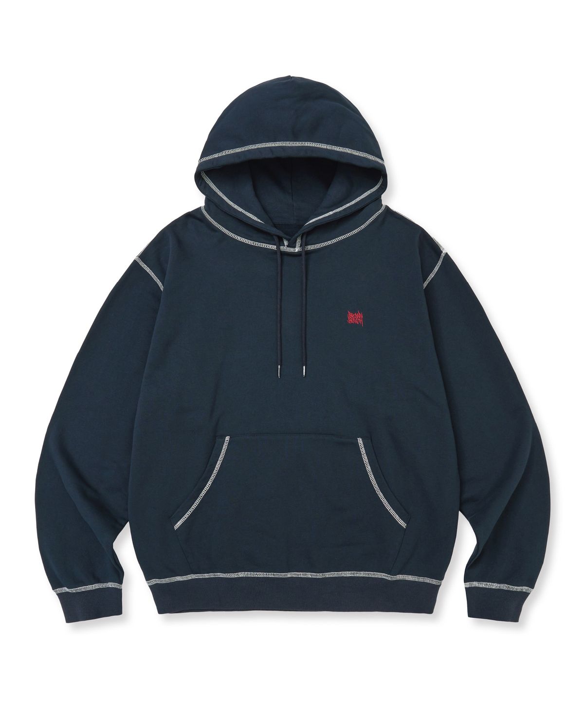 브라운브레스(BROWNBREATH) TAG APPLIQUE HOODIE - NAVY