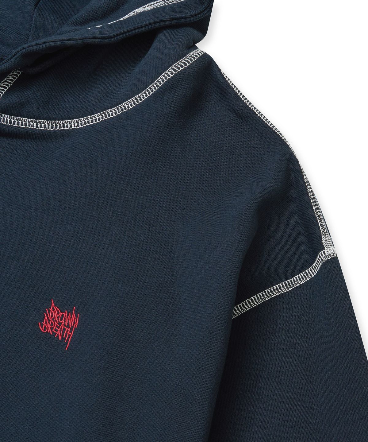 브라운브레스(BROWNBREATH) TAG APPLIQUE HOODIE - NAVY