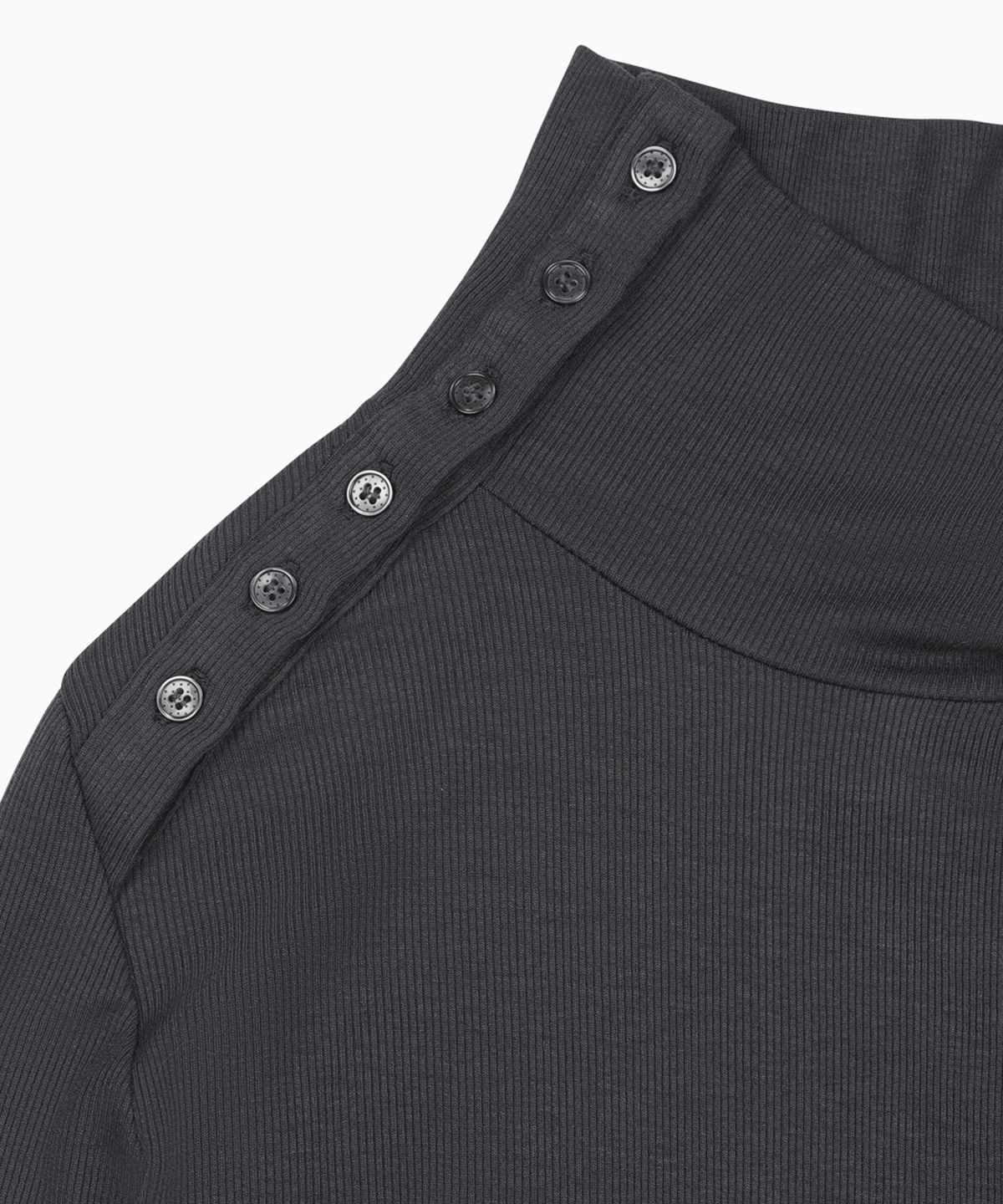 오헤시오(OHESHIO) TWO-WAY BUTTON TURTLENECK T-SHIRT, CHARCOAL