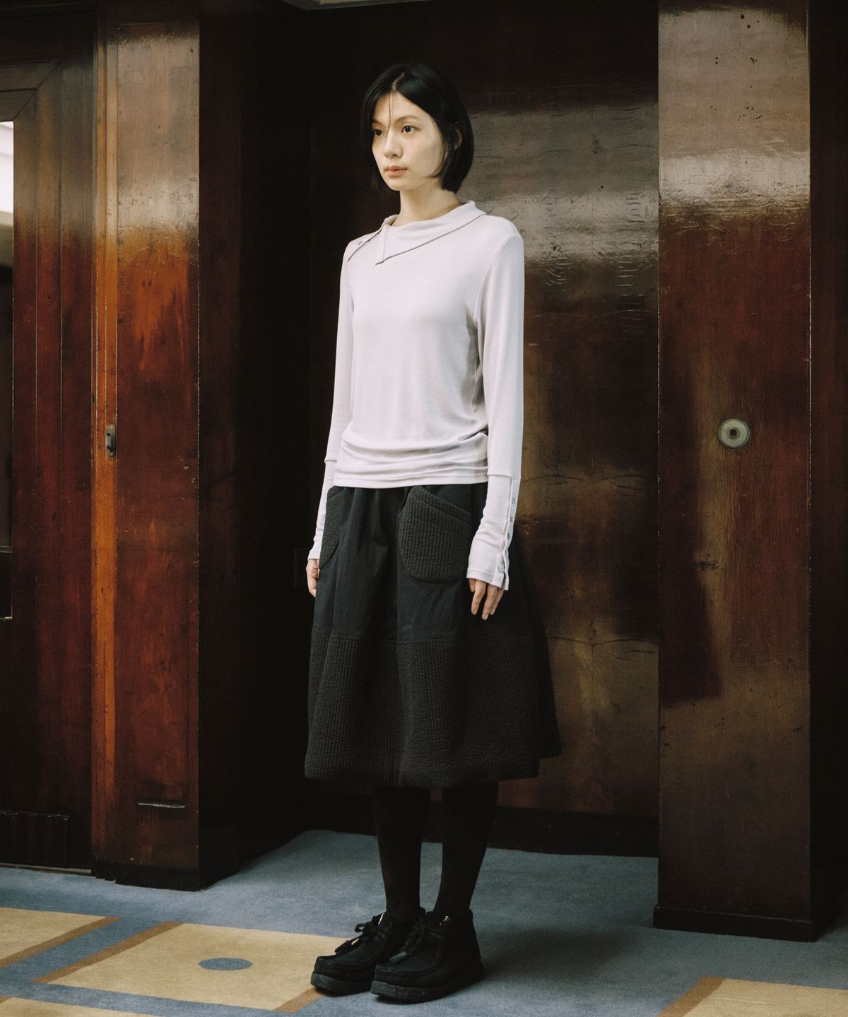 오헤시오(OHESHIO) TWO-WAY BUTTON TURTLENECK T-SHIRT, LIGHT GRAY