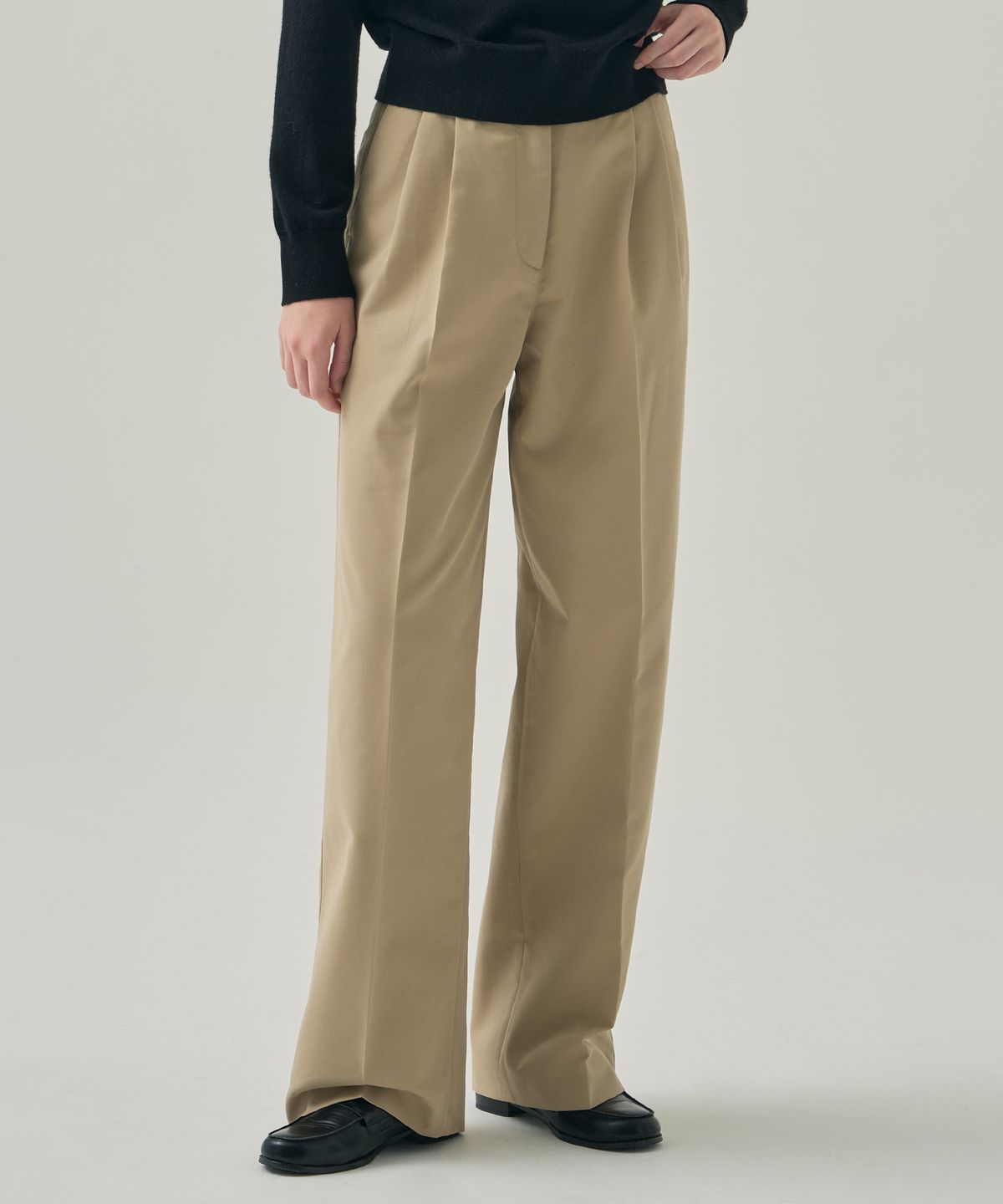 드로우핏 우먼(DRAWFIT WOMEN) 투 턱 와이드 치노 팬츠 [NAVY]