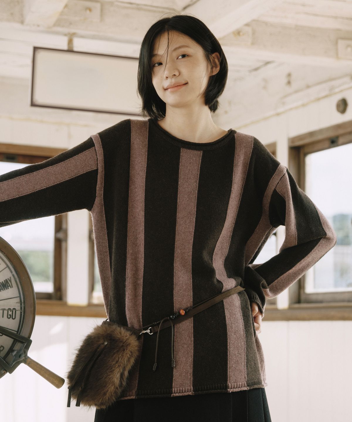 오헤시오(OHESHIO) VINTAGE STRIPE KNIT, PINK