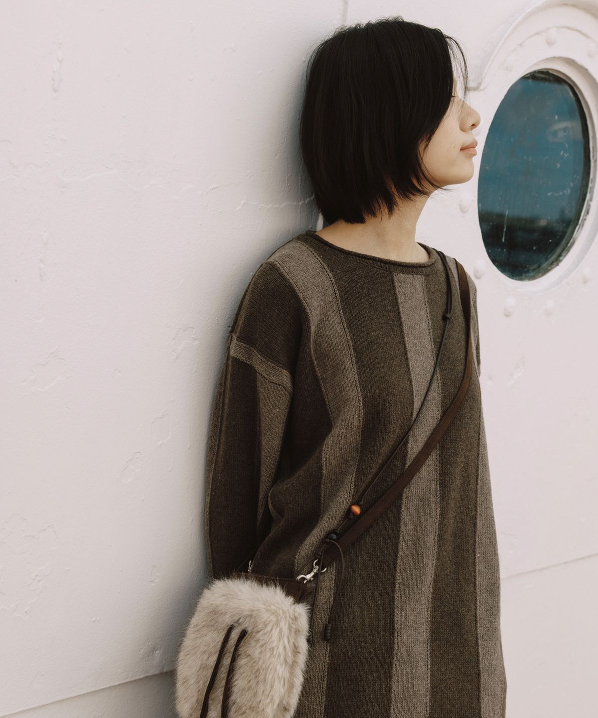 오헤시오(OHESHIO) VINTAGE STRIPE KNIT, BEIGE