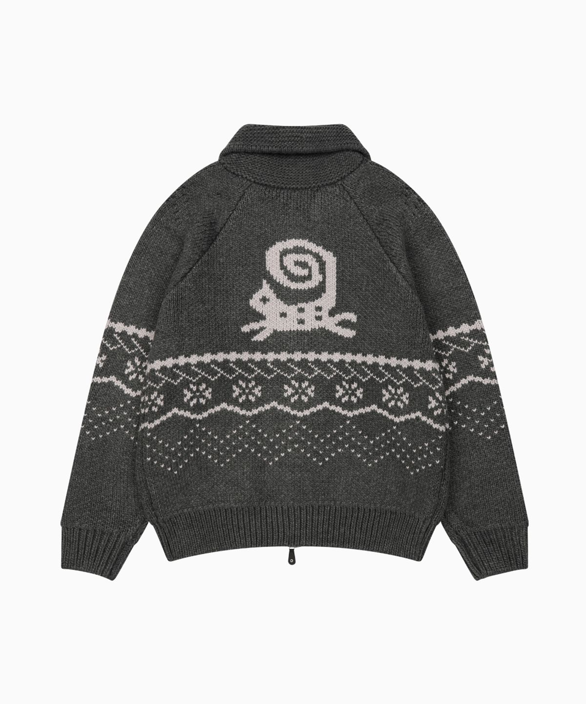 오헤시오(OHESHIO) CAT GRAPHIC COWICHAN ZIP-UP, CHARCOAL