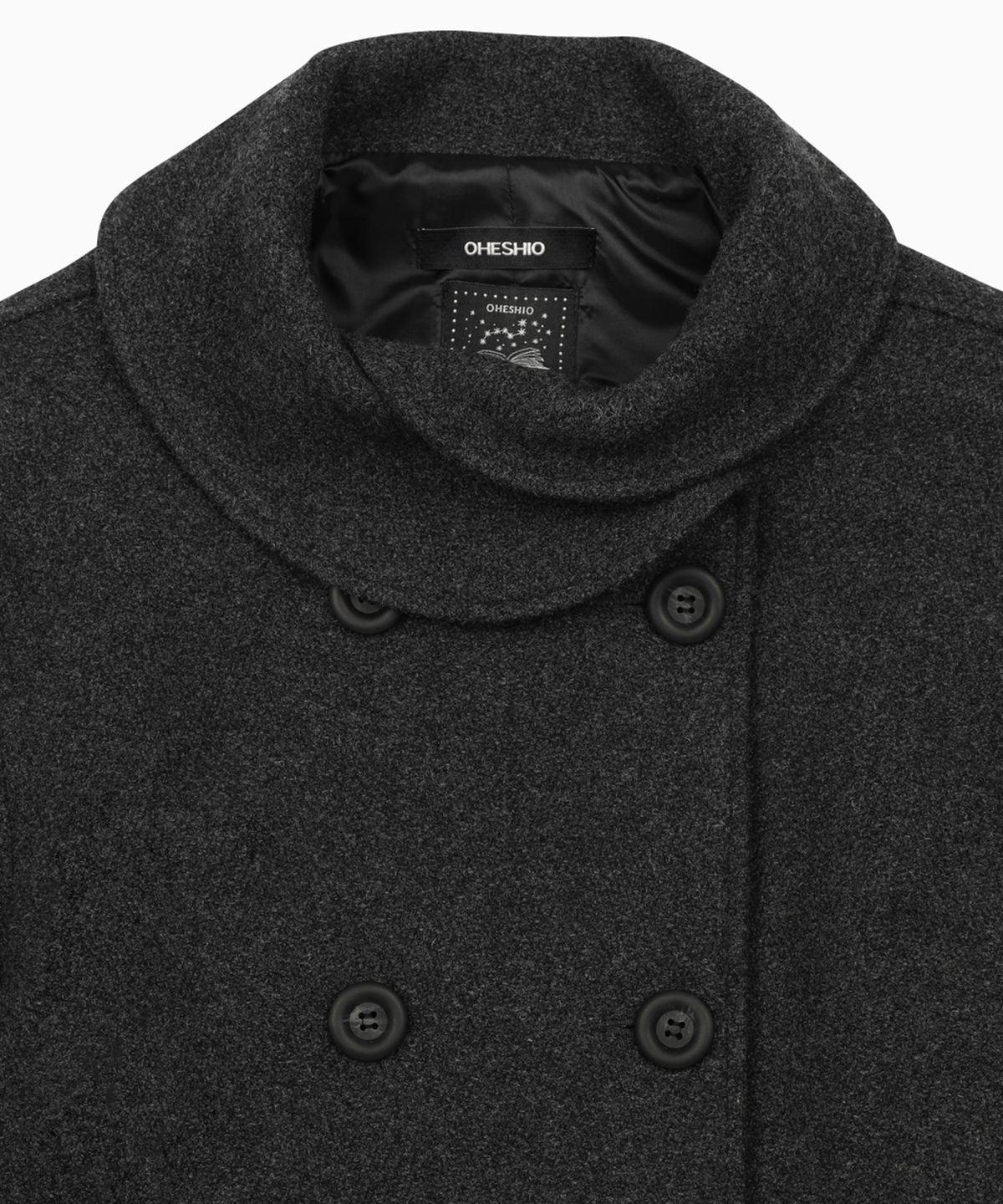 오헤시오(OHESHIO) LAYERED COLLAR DOUBLE WOOL COAT, CHARCOAL