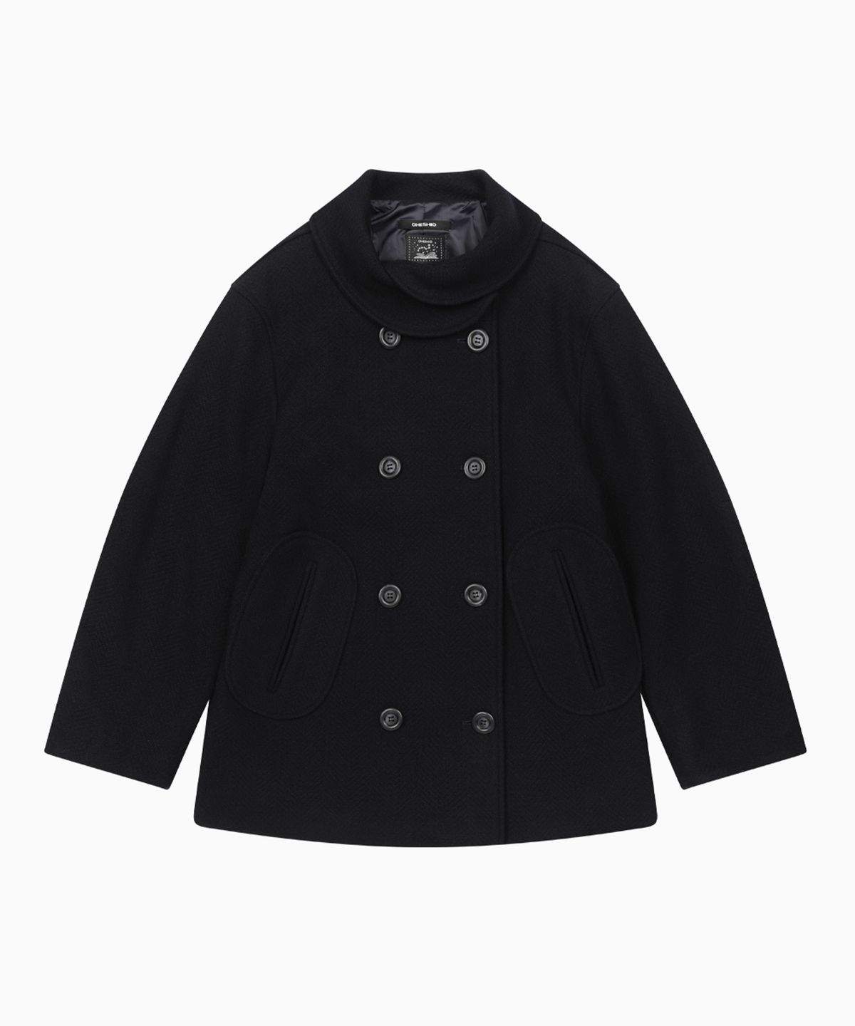 오헤시오(OHESHIO) LAYERED COLLAR DOUBLE WOOL COAT, DEEP NAVY