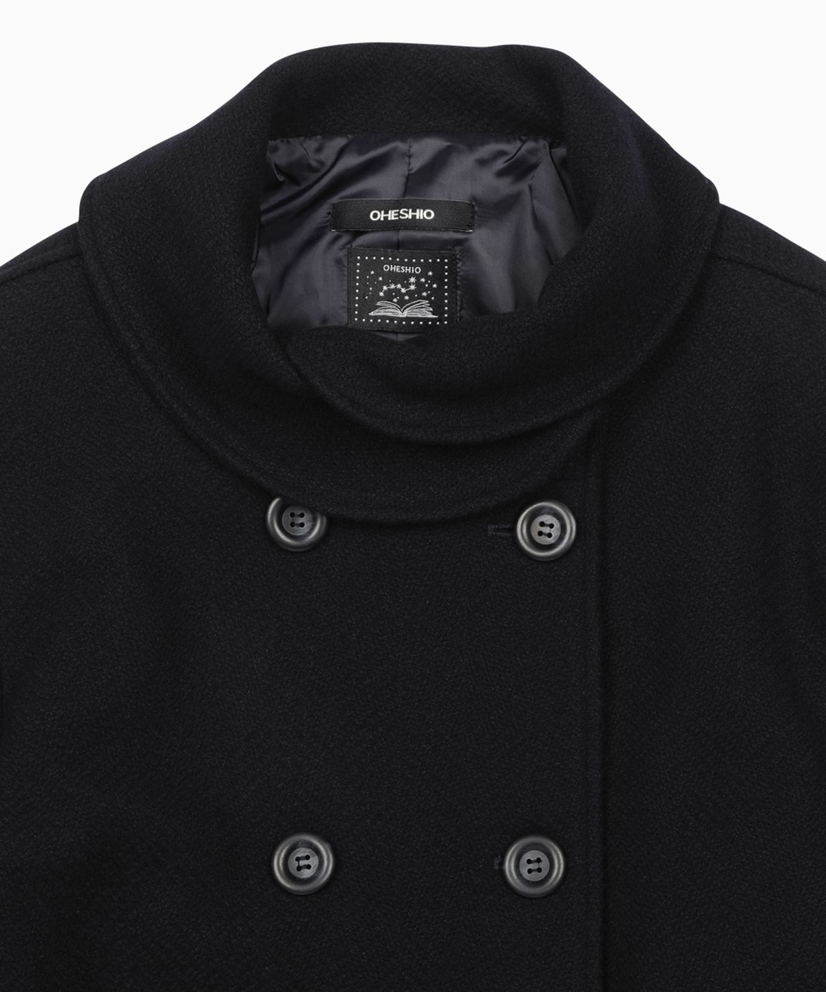 오헤시오(OHESHIO) LAYERED COLLAR DOUBLE WOOL COAT, DEEP NAVY