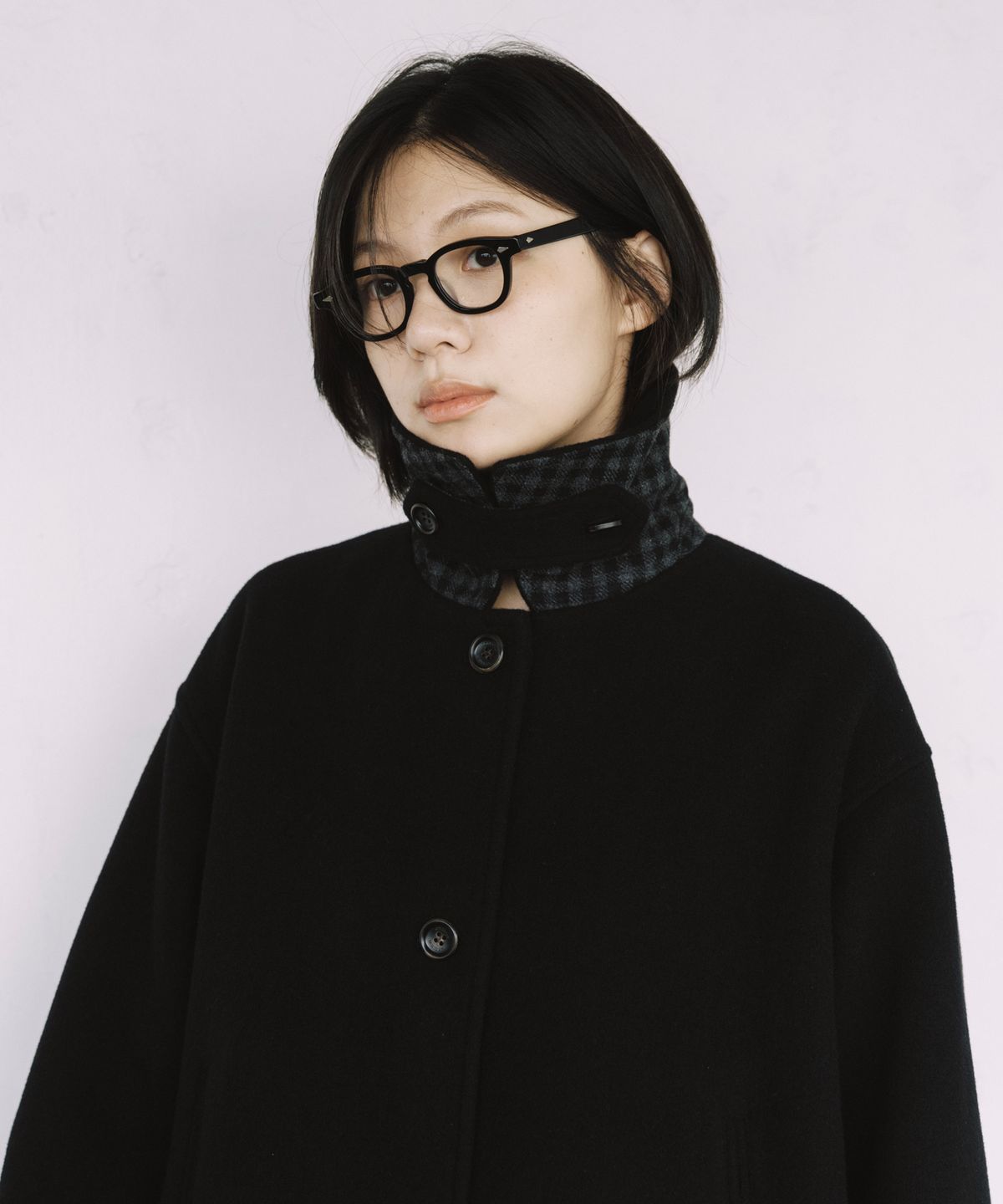 오헤시오(OHESHIO) CHECK WOOL LONG COAT, BLACK