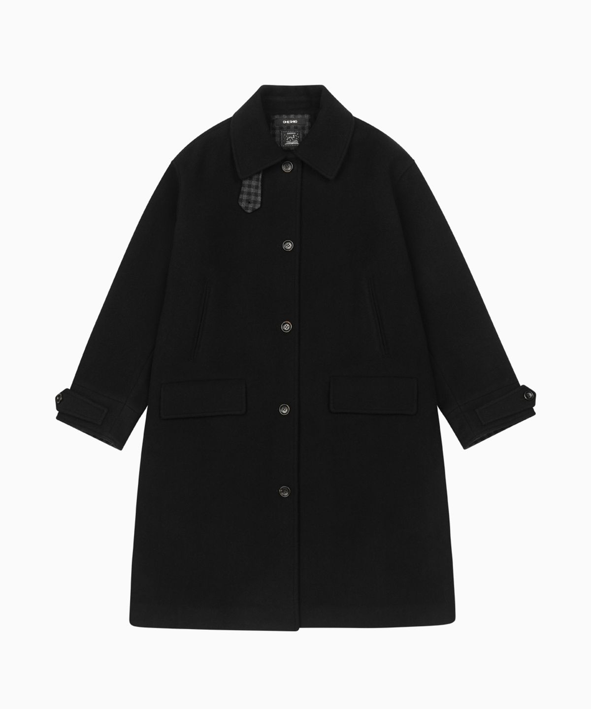 오헤시오(OHESHIO) CHECK WOOL LONG COAT, BLACK