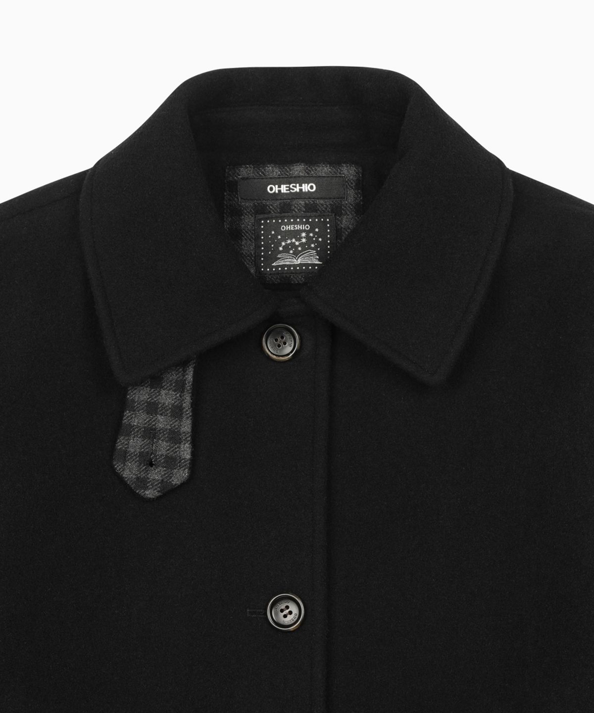 오헤시오(OHESHIO) CHECK WOOL LONG COAT, BLACK