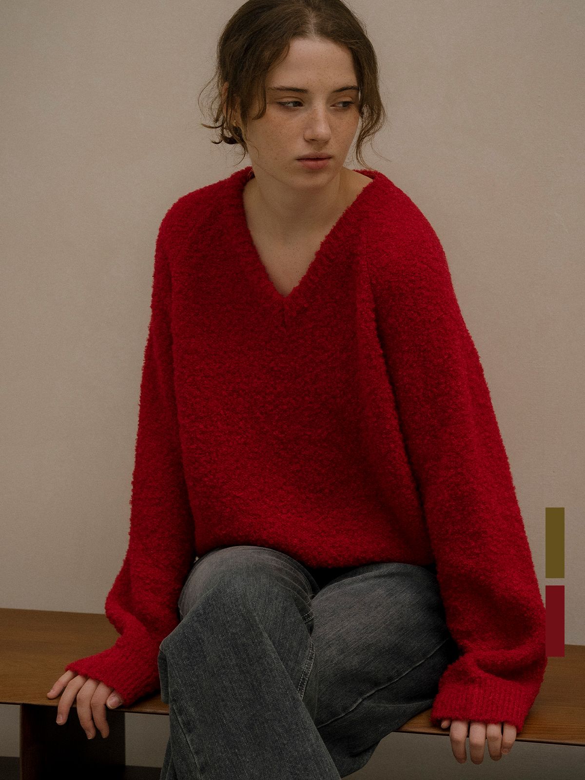 노운베러(KNOWNBETTER) Vintage boucle V-neck knit [KNFW05SW04]_[2color]