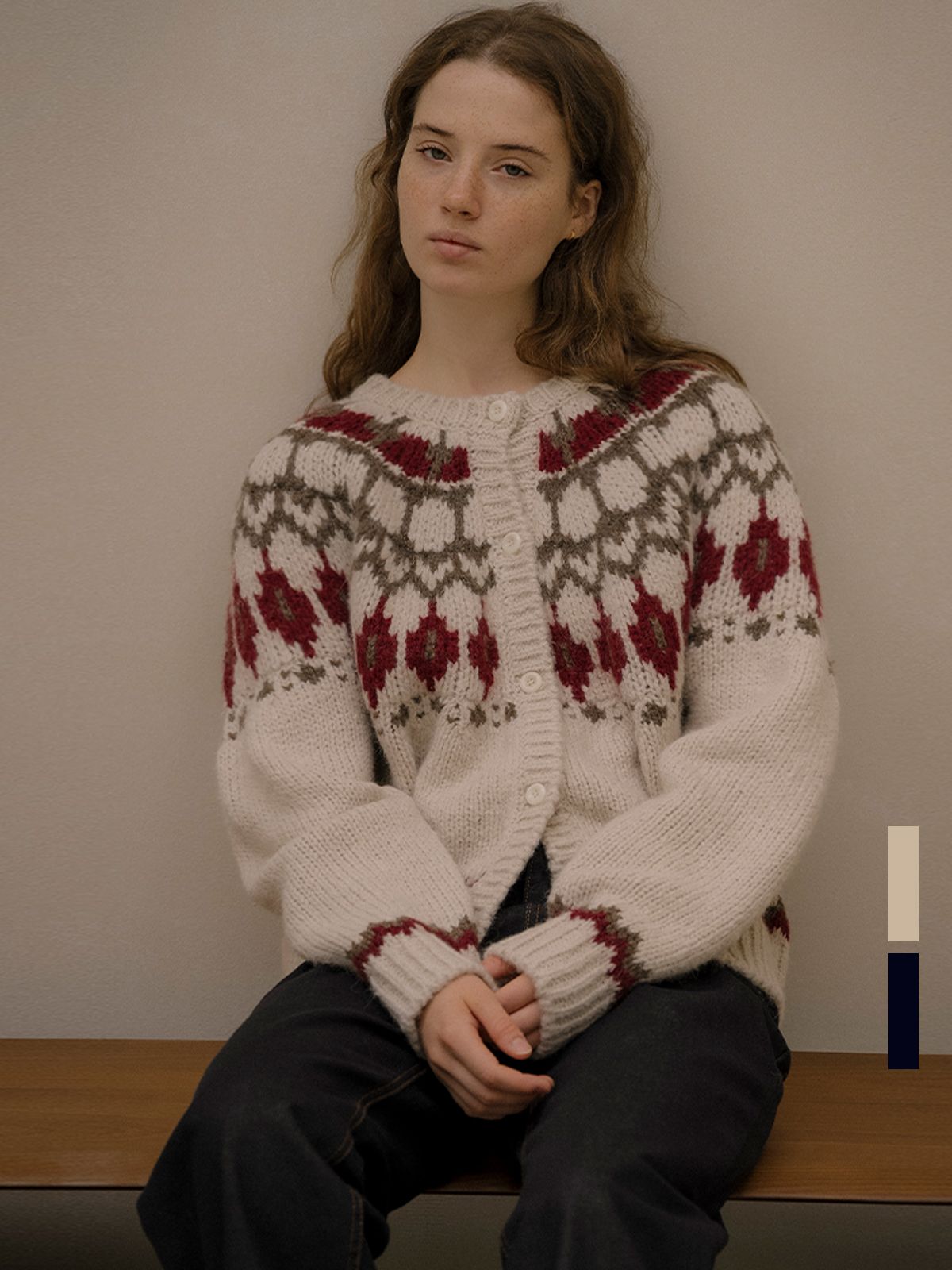 노운베러(KNOWNBETTER) Diamond jacquard wool blend cardigan [KNFW05CD01]_[2color]