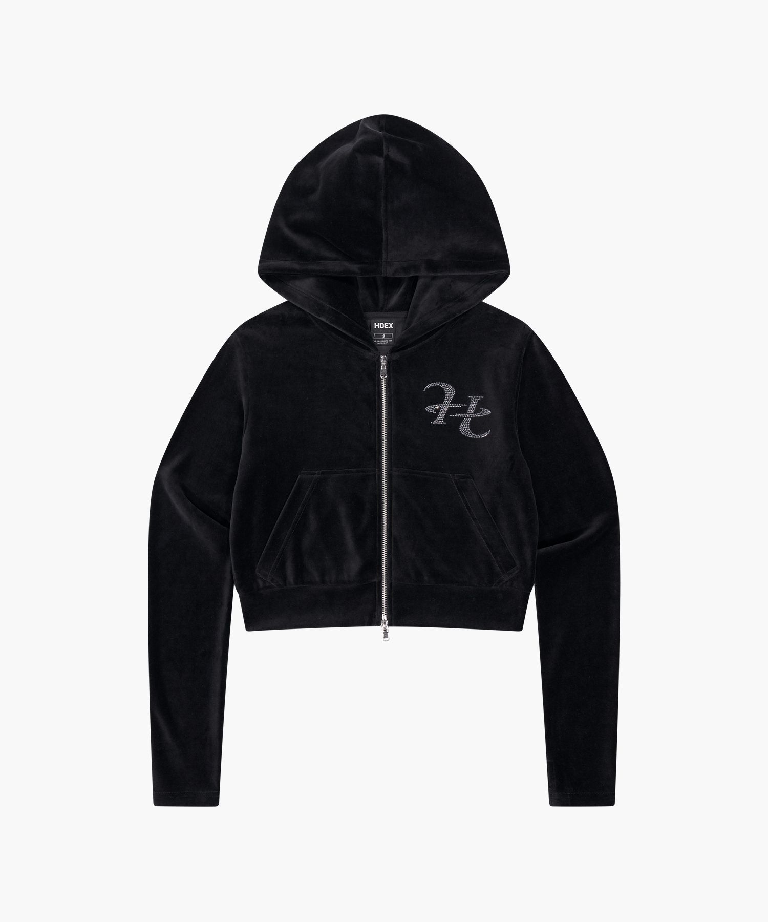 MUSINSA | HDEX Velour Crop Hoodie Zip-Up (Black)
