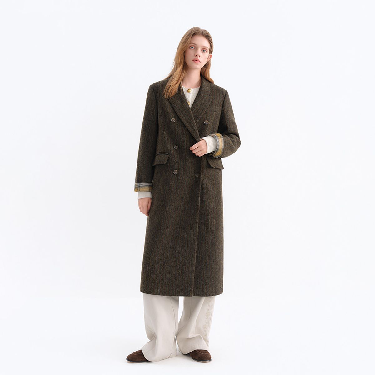 웬스데이딜라잇(WEDNESDAY DELIGHT) WD_Plaid cuffs double coat_BROWN