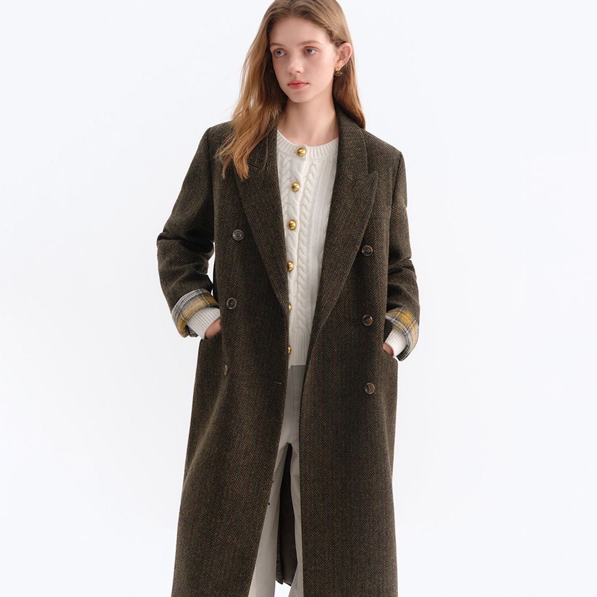 웬스데이딜라잇(WEDNESDAY DELIGHT) WD_Plaid cuffs double coat_BROWN