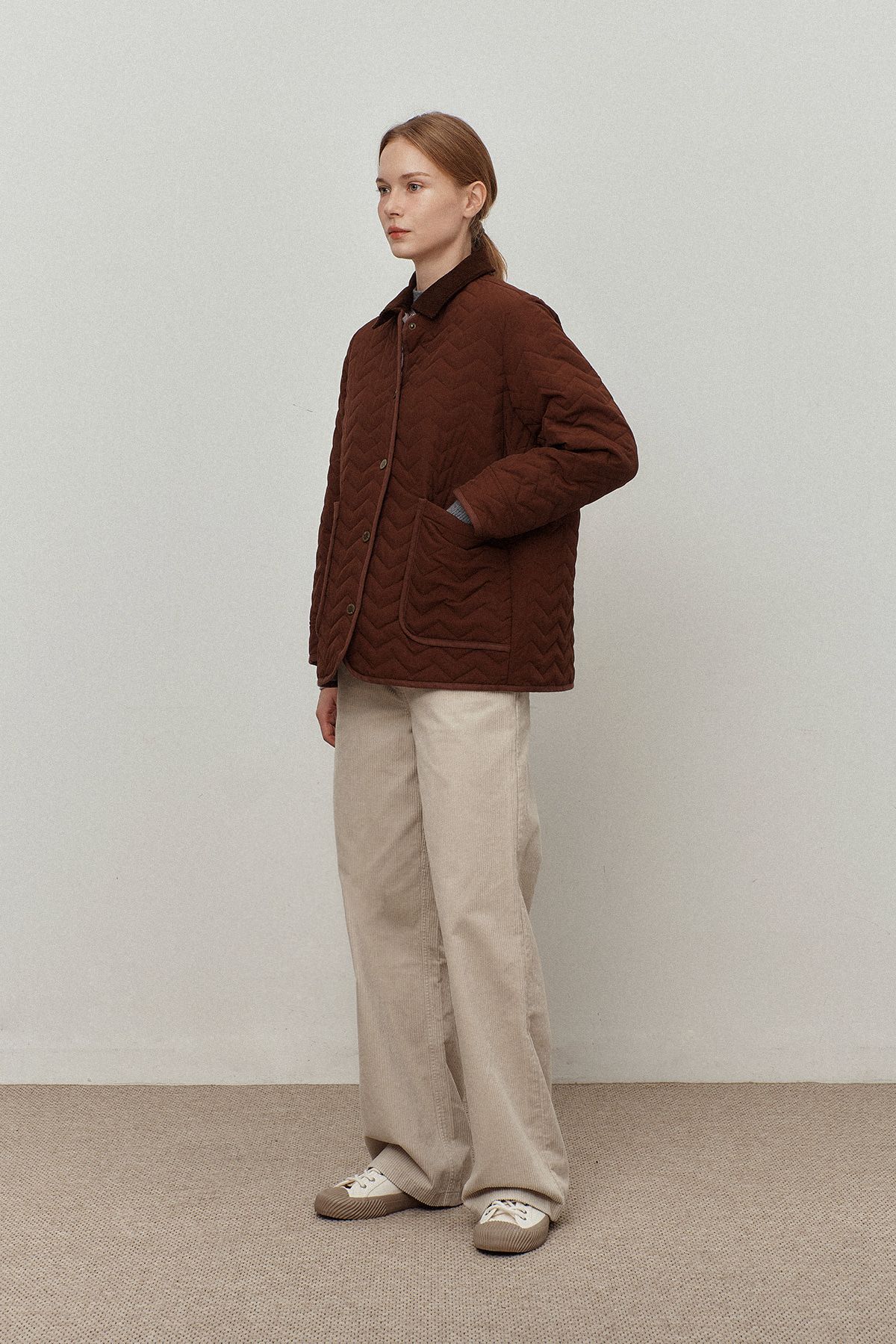 르몽생미셸(LE MONT ST MICHEL) Quilted jacket with corduroy collar_Brown