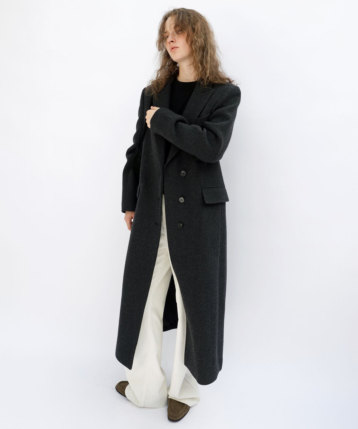 르바(LEVAR) Straight Wool Maxi Coat - Charcoal