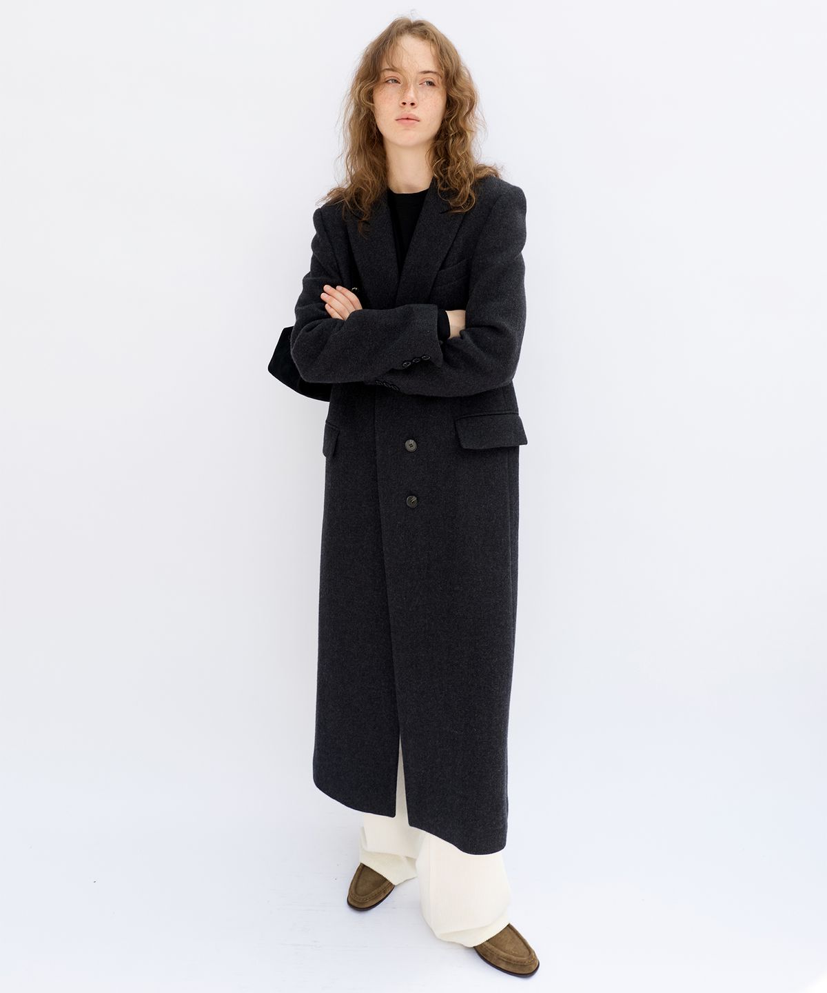 르바(LEVAR) Straight Wool Maxi Coat - Charcoal