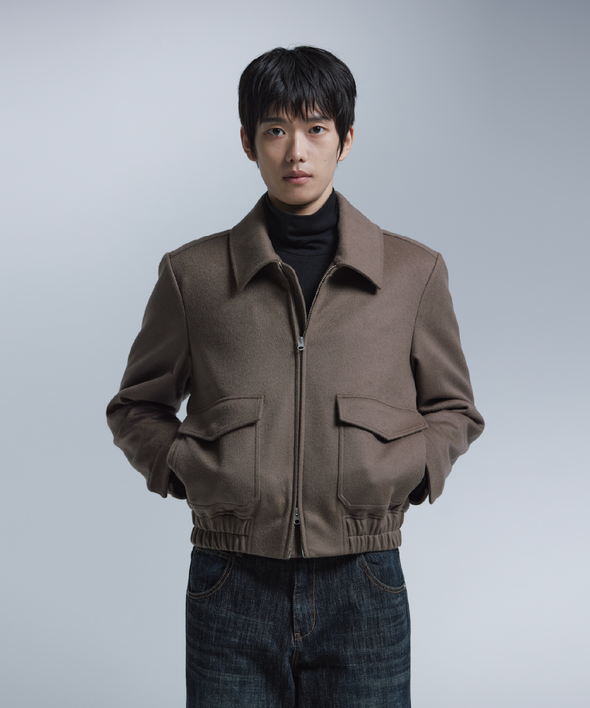 넌블랭크(NONBLANK) [넌블랭크x삭형] 캐시미어 블렌드 블루종_CAMEL BROWN