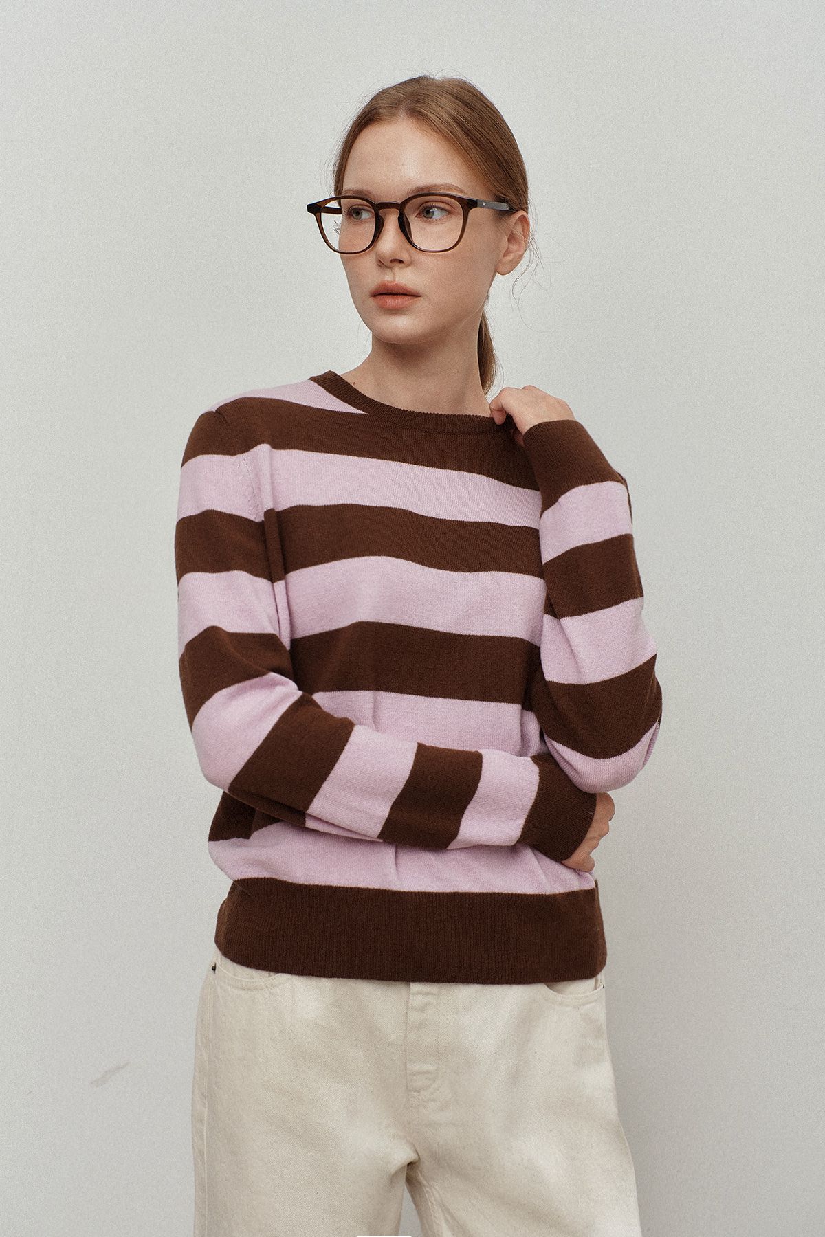 르몽생미셸(LE MONT ST MICHEL) round stripe anchor point knit_brown