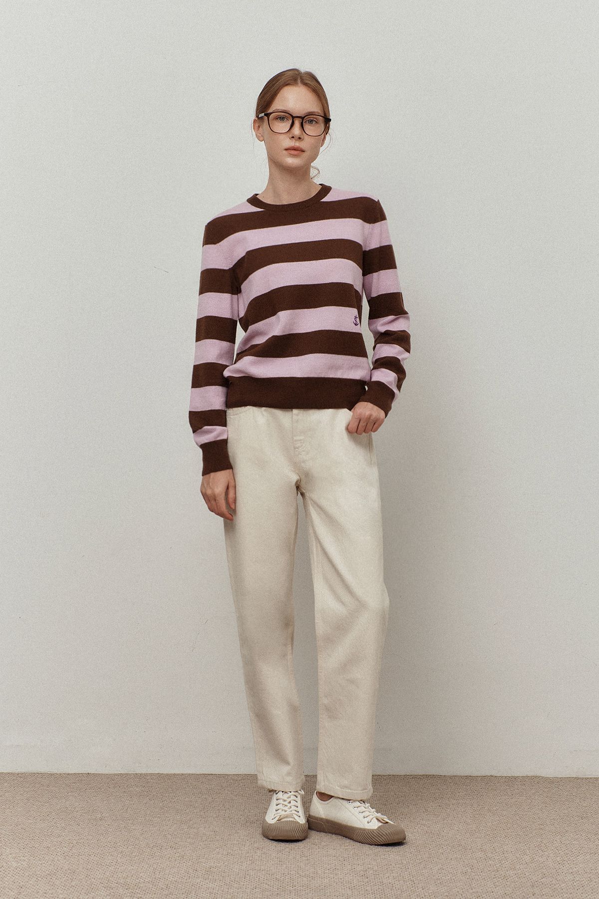 르몽생미셸(LE MONT ST MICHEL) round stripe anchor point knit_brown