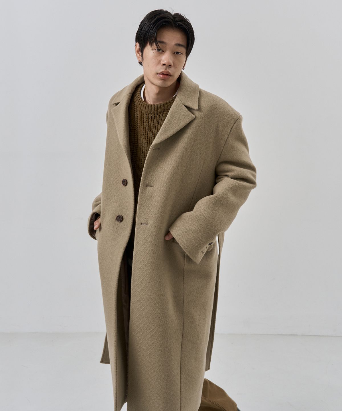 누아클레(NUAKLE) (m) 로우 퍼스트 울 코트_샌드 베이지