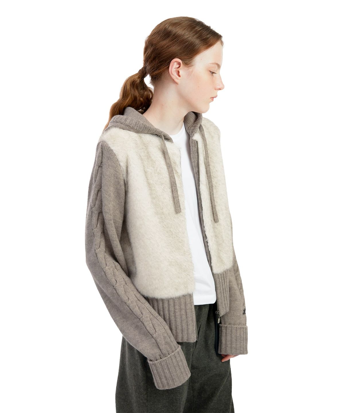 썬러브투어(SUNLOVETOUR) W Faux Fur Knit Zip Jacket Oatmeal