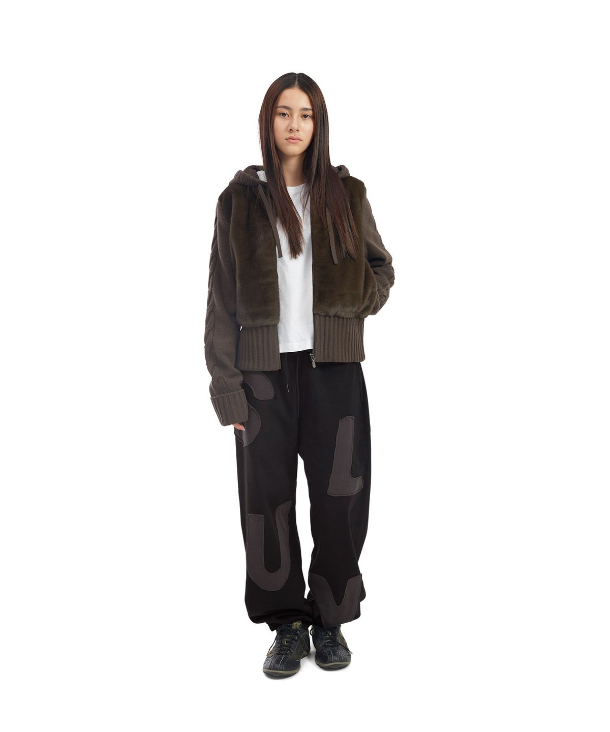 썬러브투어(SUNLOVETOUR) W Faux Fur Knit Zip Jacket Brown