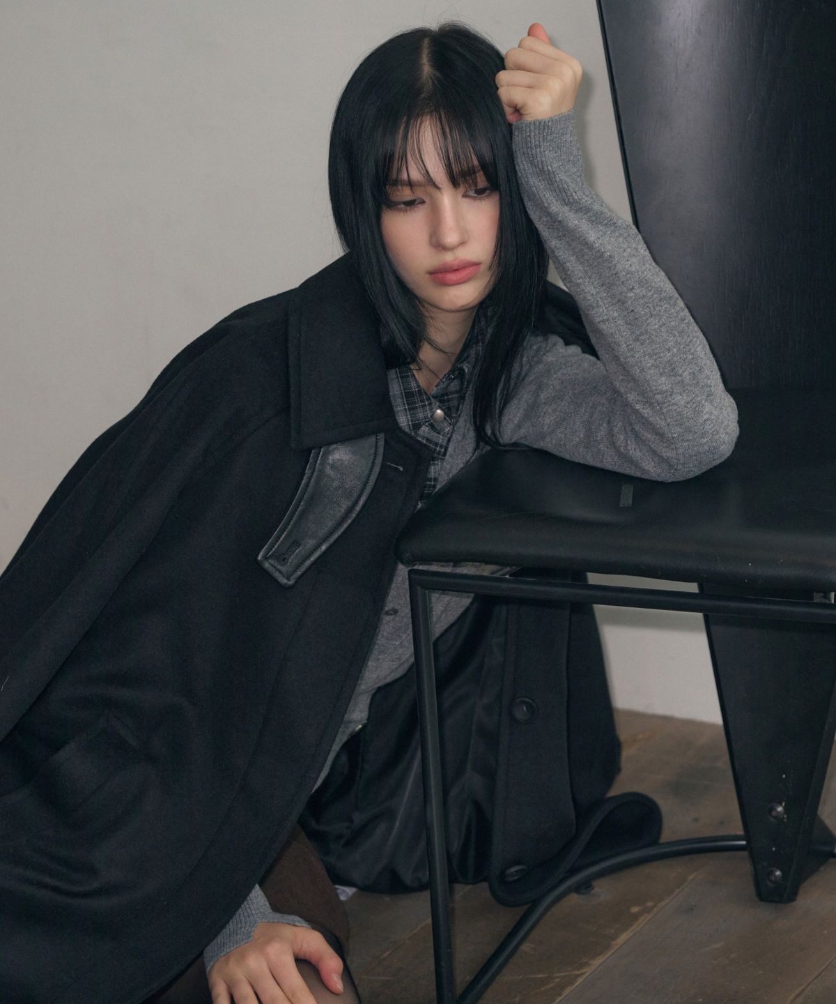 레더리(LEATHERY) 캐시미어 발마칸 로브 코트 [BLACK]