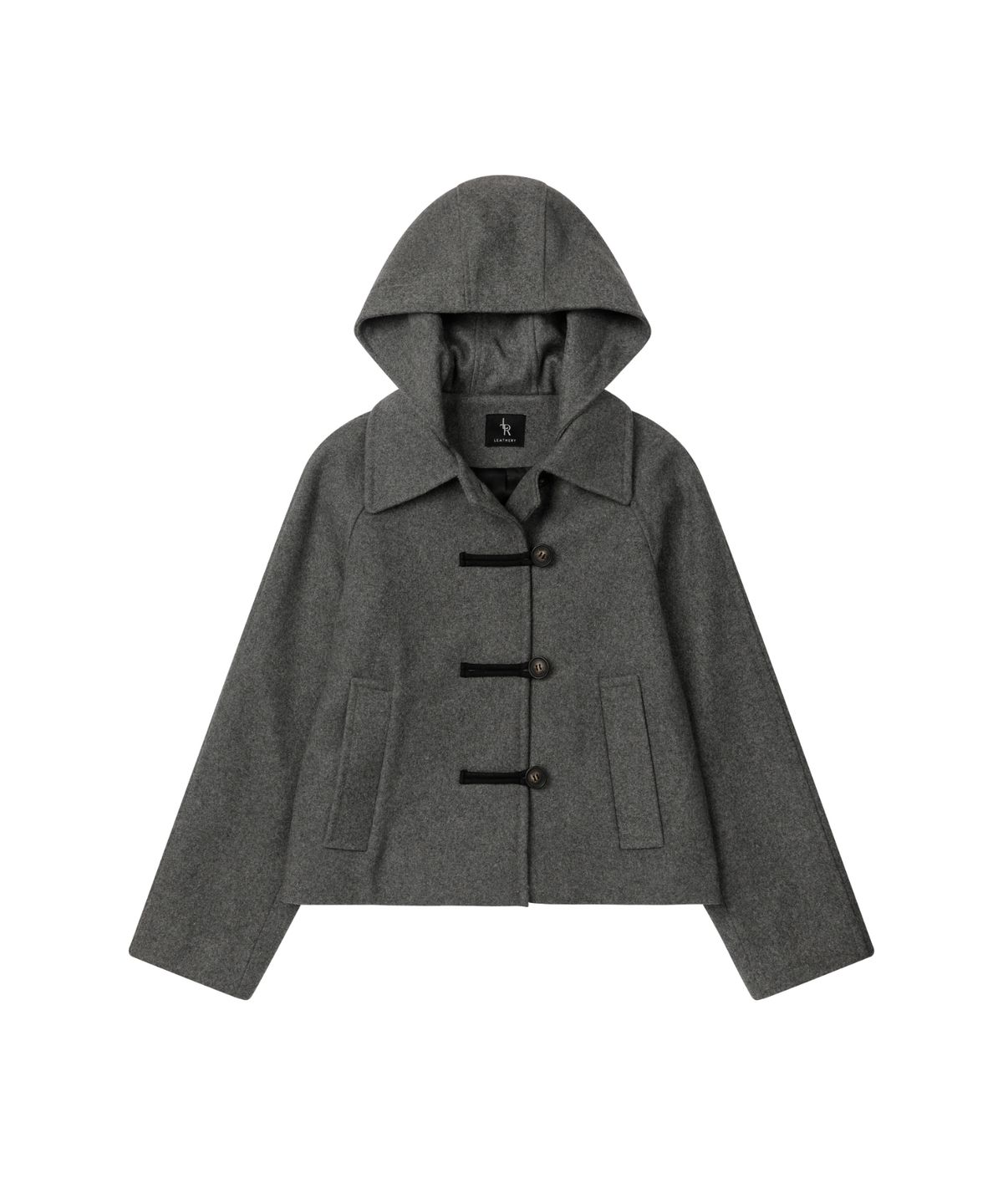 레더리(LEATHERY) 캐시미어 멜톤 더플 후디 숏 코트 [BLACK]
