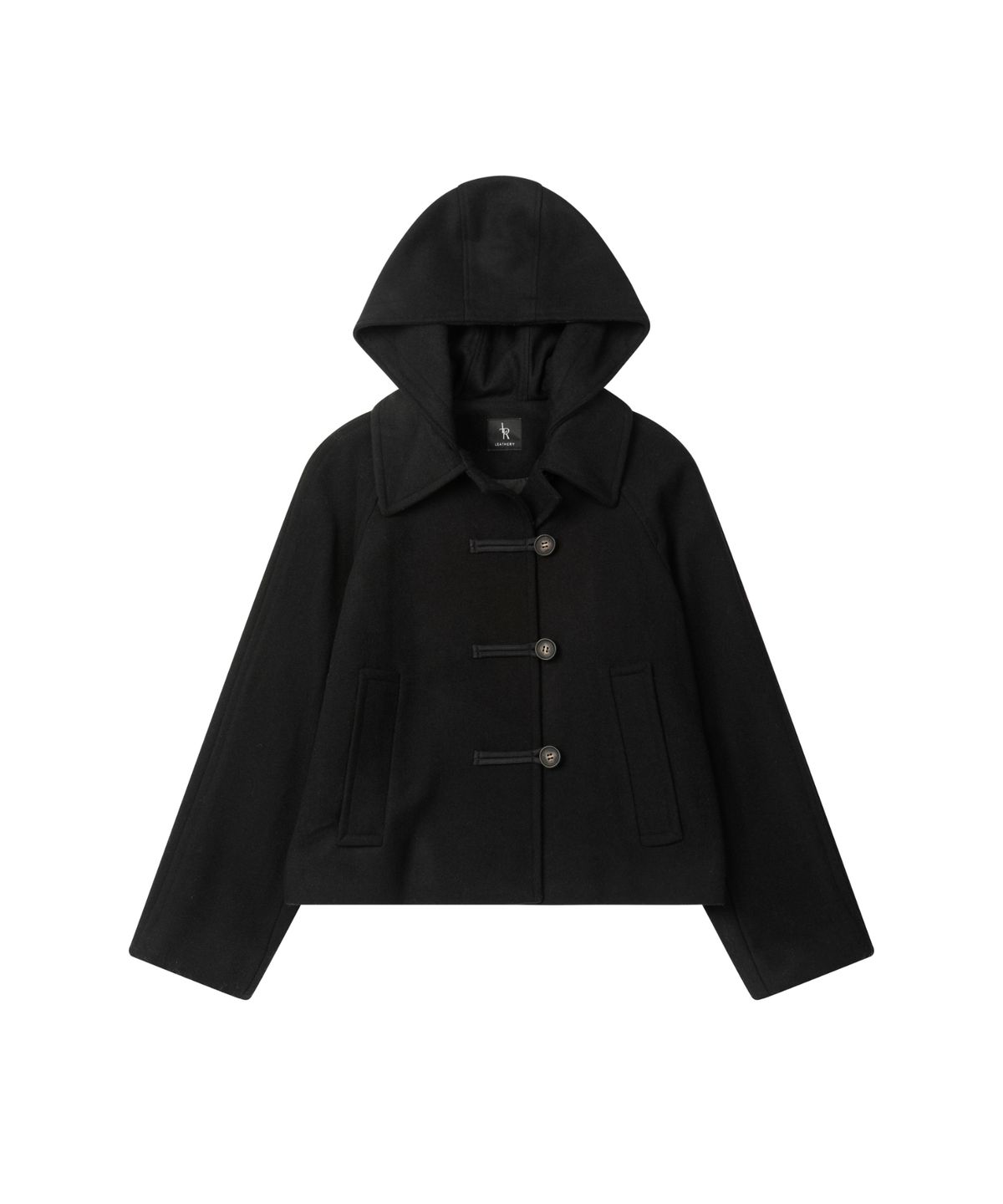 레더리(LEATHERY) 캐시미어 멜톤 더플 후디 숏 코트 [GREY]