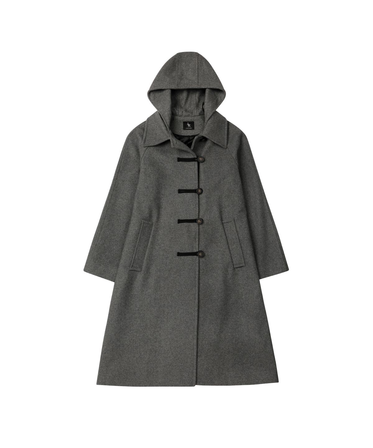 레더리(LEATHERY) 캐시미어 멜톤 더플 후디 롱 코트 [BLACK]